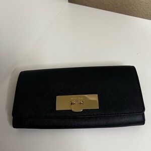 Michael Kors Black Saffiano Leather Wallet Gold Turn Lock